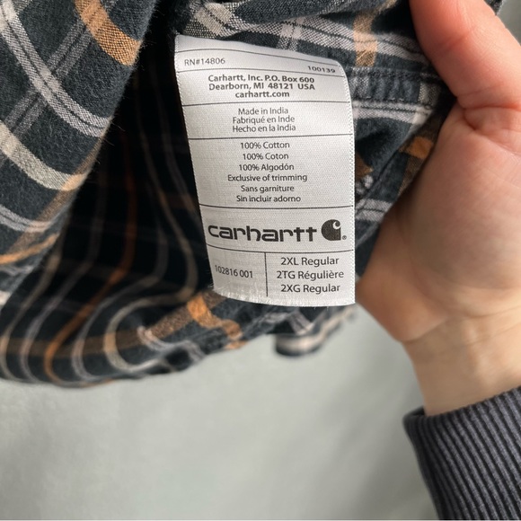 Men’s Carhartt Relaxed Fit Flannel Button Down Shirt Plaid Casual Long Sleeve 2X - Picture 3 of 5